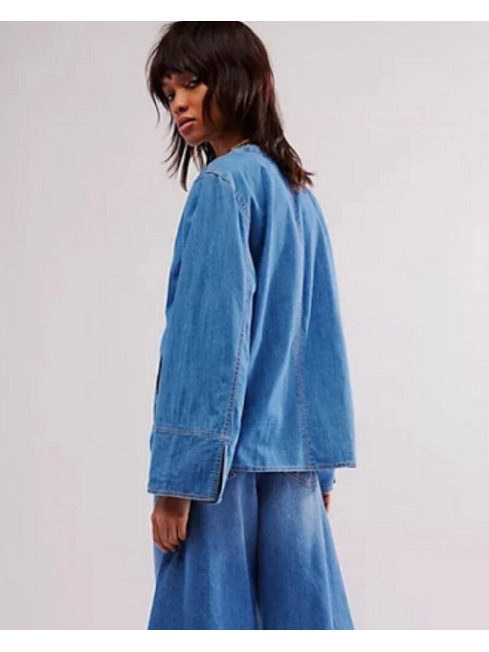 Free People Dragonfly Blue Denim Jean Jacket with Ties size Large 100% Cotton - Picture 4 of 13